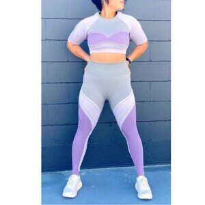 Fabletics Sofia Seamless Crop Top & Legging Frosted Lilac 2 Piece Workout Set XS